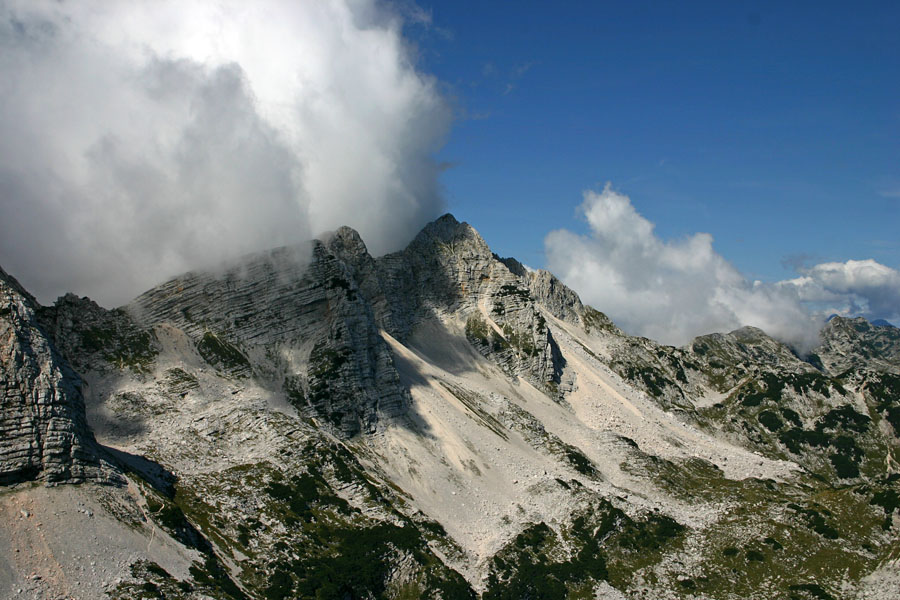 Melišča Podrte gore
Melišča Podrte gore s planine Za Migovcem.
Ključne besede: podrta gora planina za migovcem