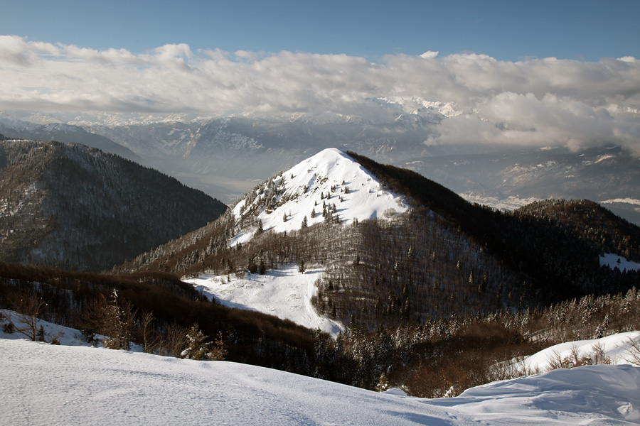 Po vrhovih nad Soriško planino VII.
Pot proti Možicu z razgledom na sosednji Šavnik.
Ključne besede: soriška planina slatnik možic šavnik
