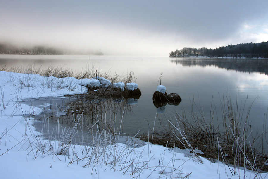 V božičnem jutru I.
Precej turobno božično jutro nad jezerom.
Ključne besede: bohinjsko jezero bohinj