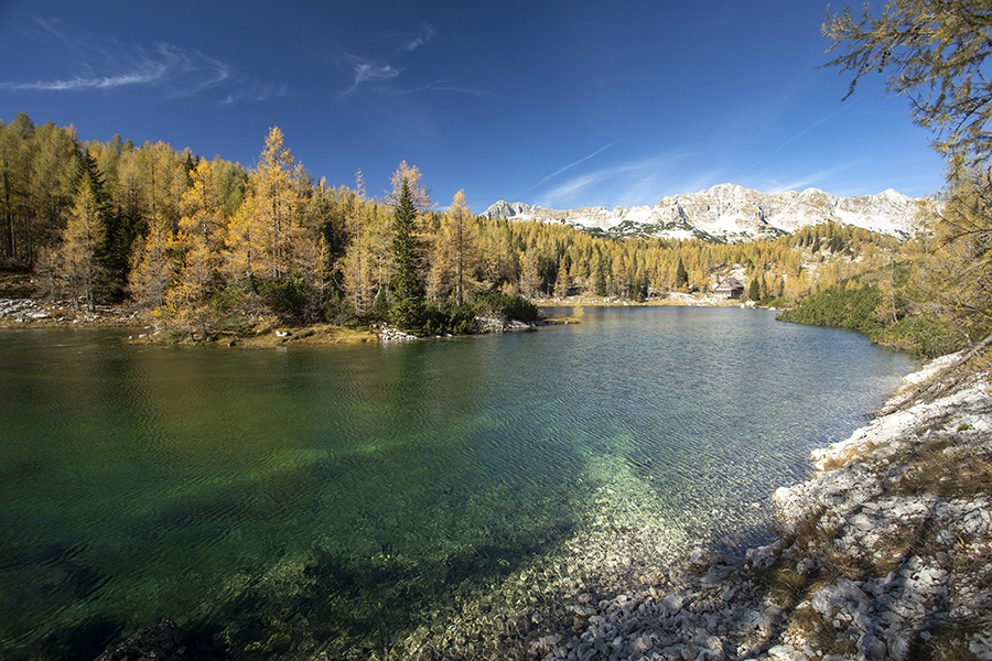 Dvojno jezero 
Dvojno jezero je trenutno zelo visoko in je pot do koče speljana nekoliko višje med rušjem.
Keywords: dolina triglavskih jezer 7j dvojno jezero