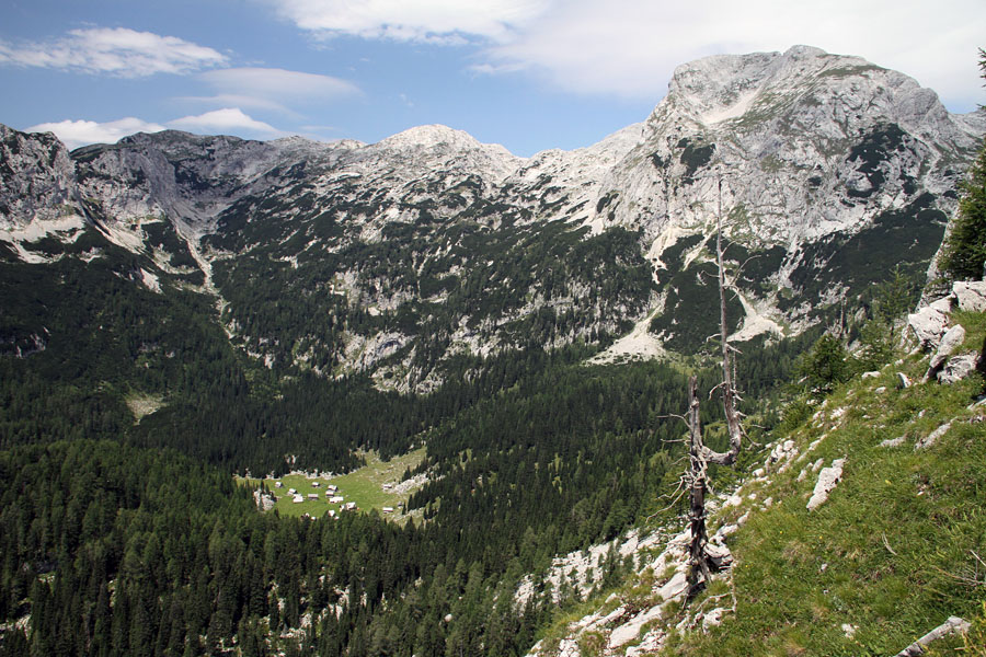 Pot na Ograde I.
Na zahodnem grebenu proti Ogradom.Vogli, Debeli vrh in spodaj planina v Lazu.
Ključne besede: ogradi planina v lazu vogli debeli vrh