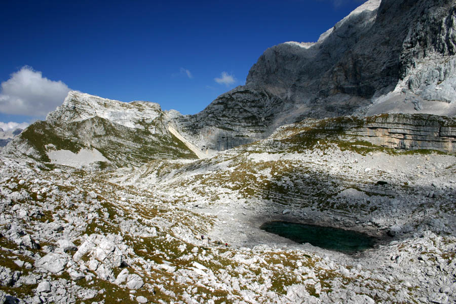 Triglavsko jezero
Rjavo jezero. Čeprav ni zadnje leži najvišje. Zadaj Vodnikov Vršac.
Ključne besede: rjavo jezero vodnikov vršac