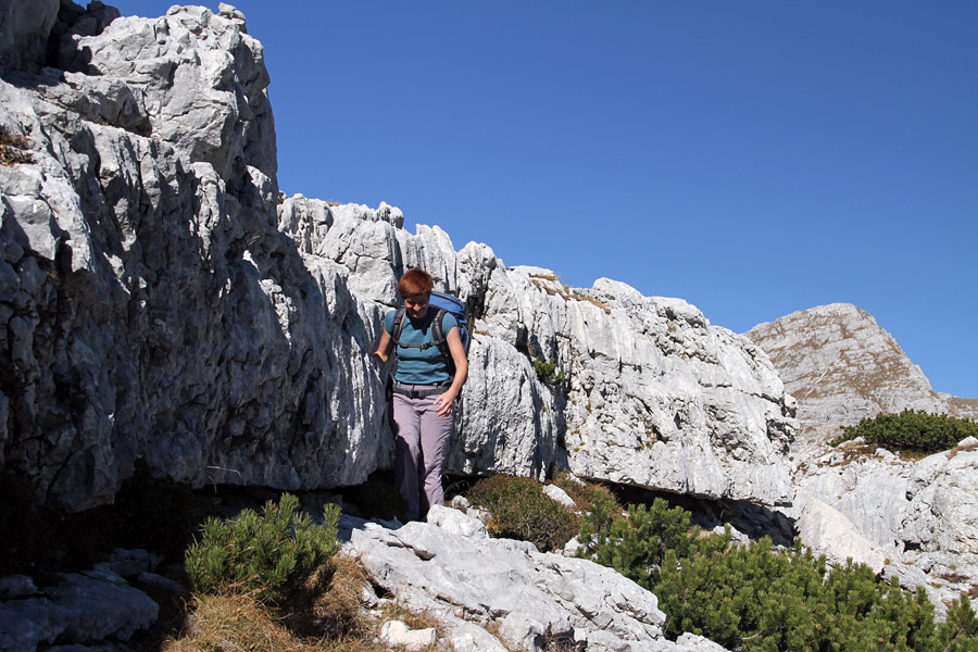 Sestop z Glave za bajto VIII.
Ponovno na eni od skalnih poličk.
Ključne besede: glava za bajto