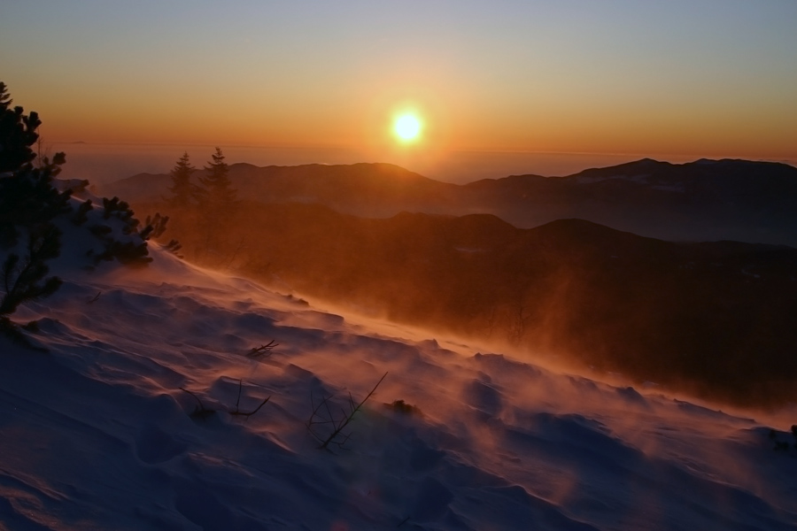 Goreči sneg II
Še ena fotografija jutra na Mrežcah v divjanju snega in vetra.
Ključne besede: mrežce