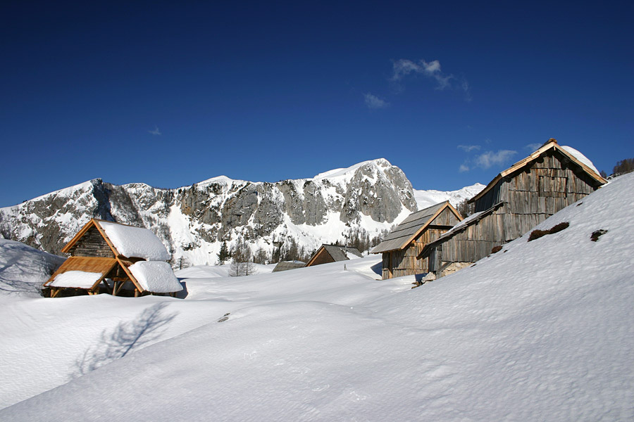 Planina Krstenica pozimi
Čeprav je vreme že povsem pomladansko. Zadaj se kaže zid Ogradov.
Ključne besede: planina krstenica ogradi