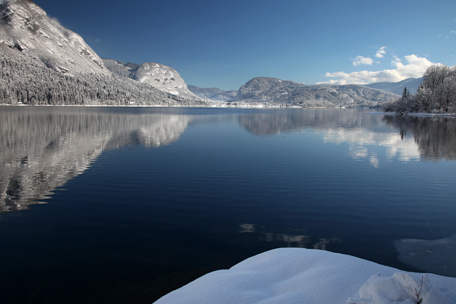 Bohinjsko jezero VIII.
Zrcalo v snegu.
Ključne besede: bohinj bohinjsko jezero ukanc