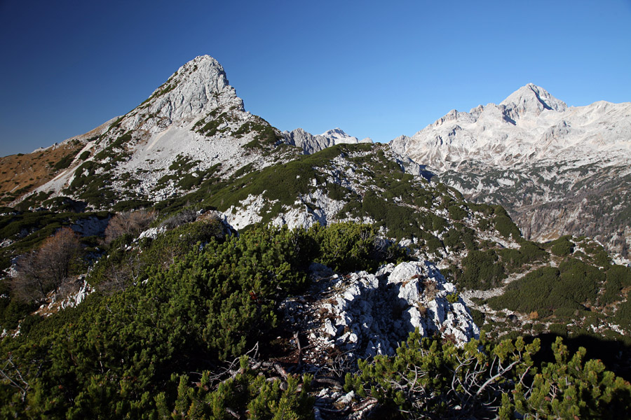 Z Velikega Selišnika II.
Razgled na Mali Draški vrh in Triglav.
Ključne besede: veliki selišnik mali draški vrh triglav