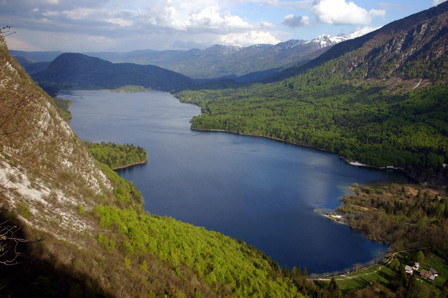 Jezero v maju
Bohinjsko jezero z razglednika pod Pršivcem.
Ključne besede: bohinjsko jezero pomlad