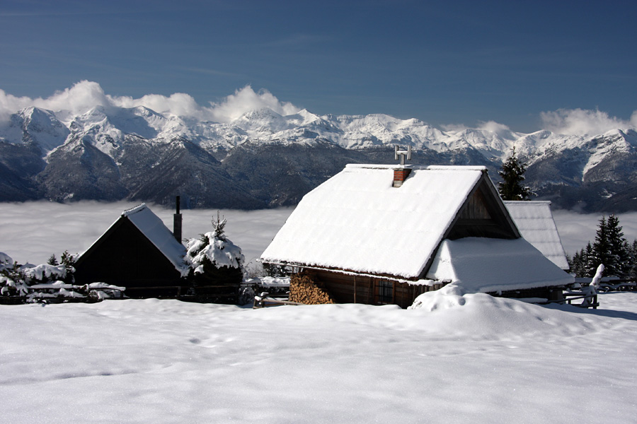 Na Zajamnikih
Snega ni več veliko, je pa padlo nekaj novega. Svojevrsten čar pa je bila samota na planini, saj sva bila gor sama.
Ključne besede: zajamniki bohinjske gore